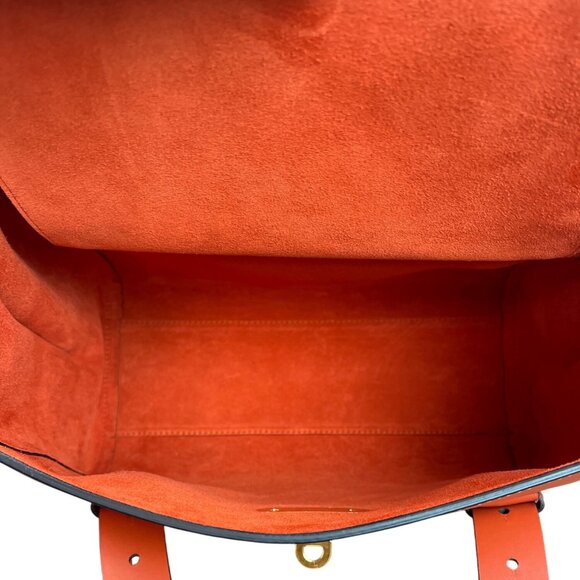 Escada Tropical Orange Leather Suede Adjustable Strap W Padlock Women Tote Sz M - Picture 14 of 16